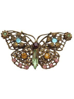 Signed Made In Czechoslovakia Gold Tone Rhinestone Butterfly Brooch Pin M833